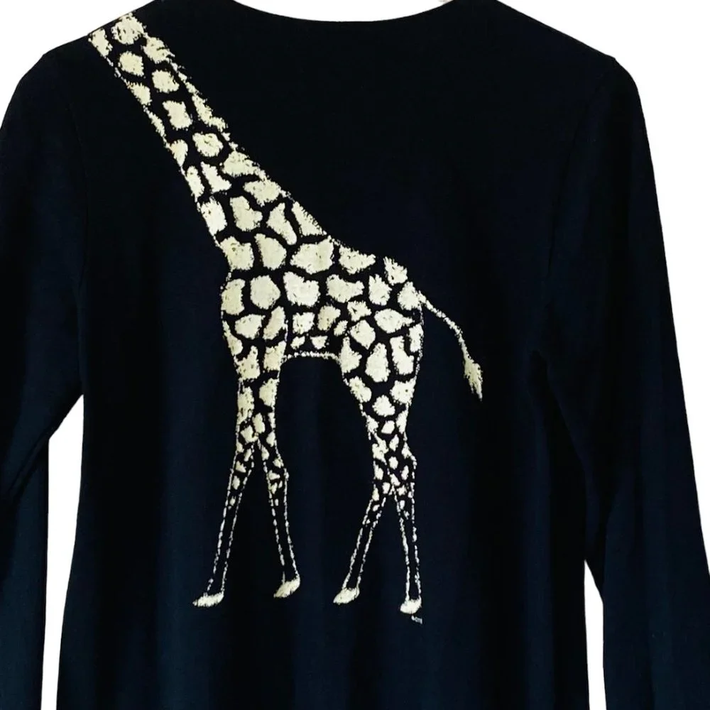 Vintage Cité Black Art To Wear Giraffe Graphic Print Long Sleeve Maxi Dress USA - Picture 2 of 15